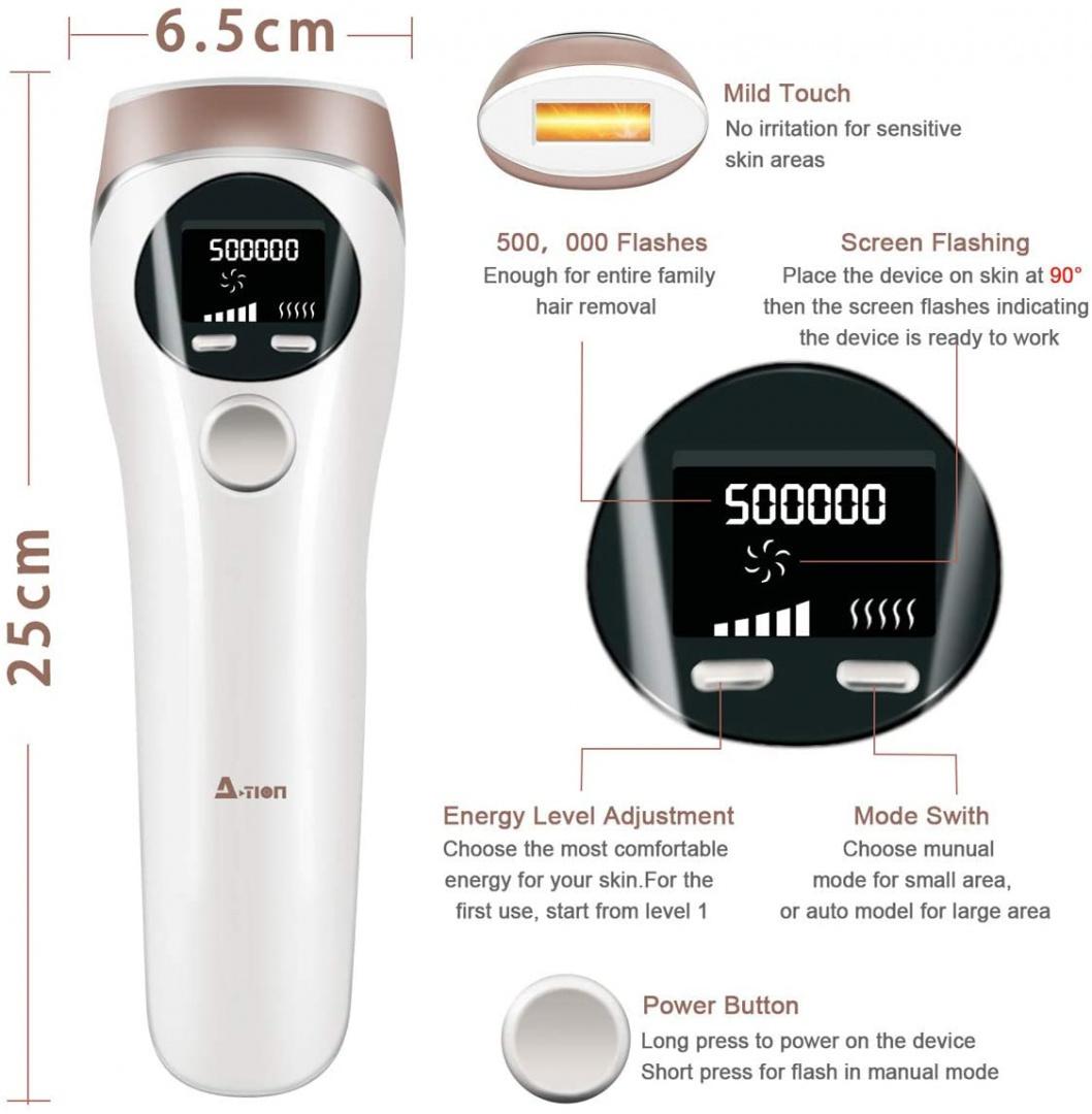Depilator do usuwania włosów ACTION IPL 500 000 impulsów Depilator do usuwania włosów ACTION IPL 500 000 impulsów