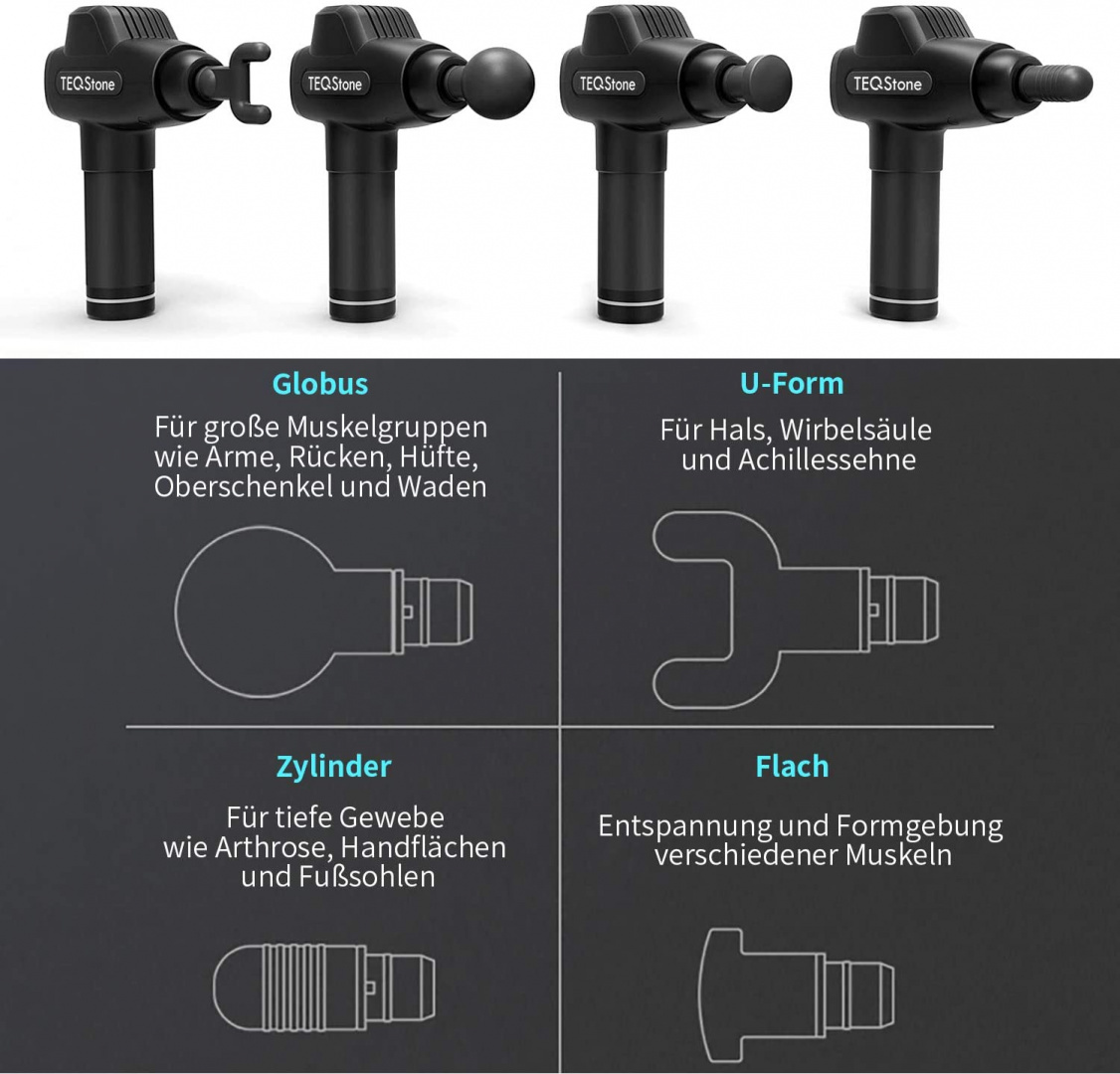 Pistolet do masażu masażer TEQStone 4 głowice Pistolet do masażu masażer TEQStone 4 głowice