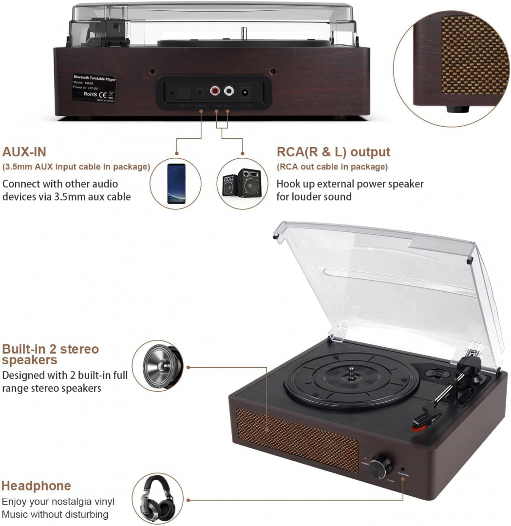 Gramofon MEROSCO M49A bluetooth RCA AUX Gramofon MEROSCO M49A bluetooth RCA AUX