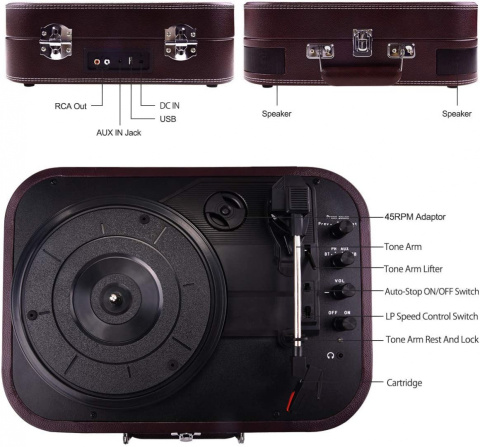 Gramofon VOKSUN S300 Bluetooth USB RCA AUX Gramofon VOKSUN S300 Bluetooth USB RCA AUX