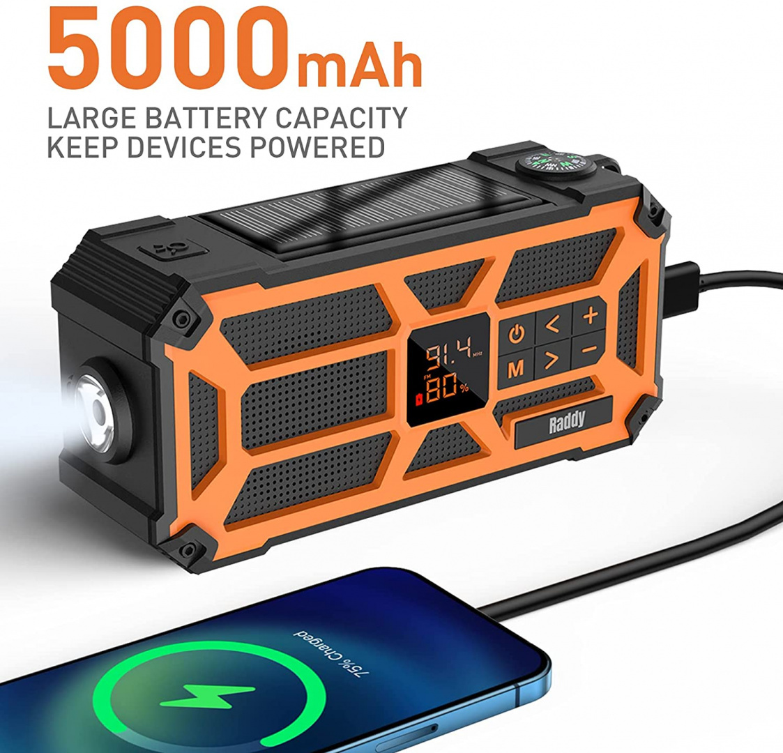 Przenośne radio solarne Raddy SW5 IPX5 5000 mAh Przenośne radio solarne Raddy SW5 IPX5 5000 mAh