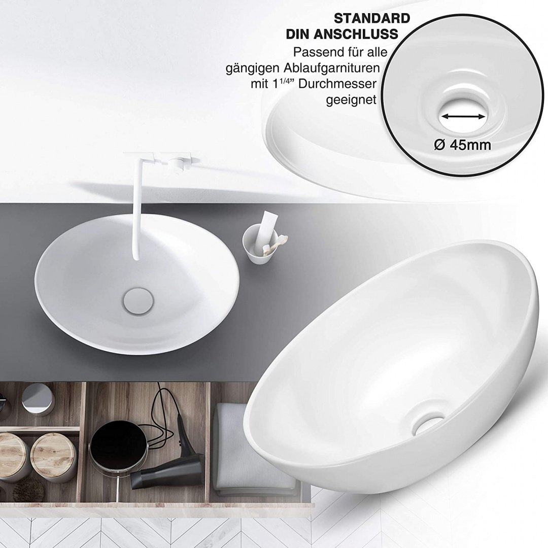 Umywalka ceramiczna VMbathrooms owalna 41x33cm Umywalka ceramiczna VMbathrooms owalna 41x33cm