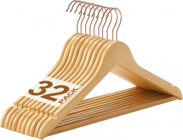 32 drewniane wieszaki na ubrania złoty haczyk