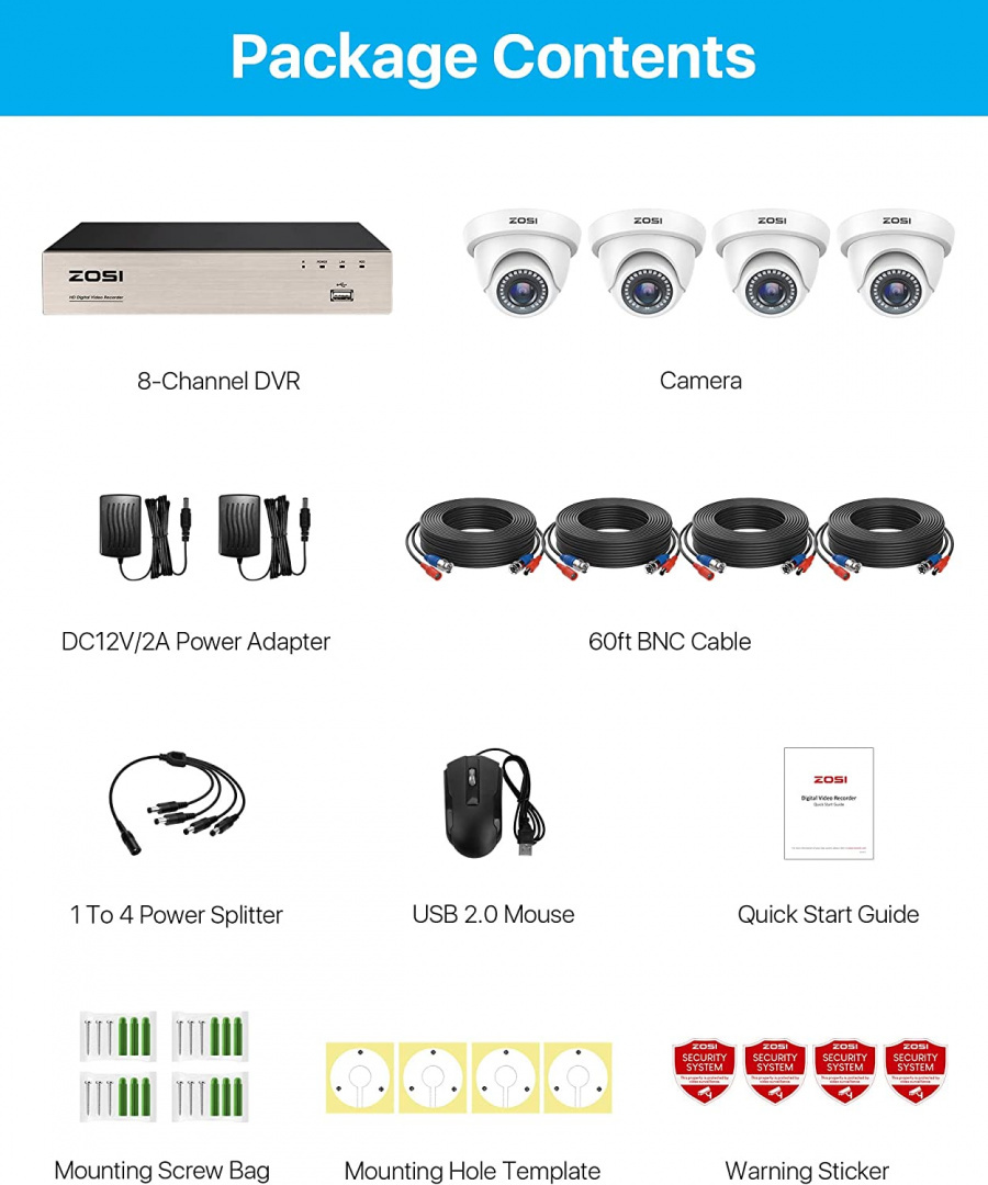 Komplet monitoringu ZOSI FullHD rejestrator DVR Komplet monitoringu ZOSI FullHD rejestrator DVR