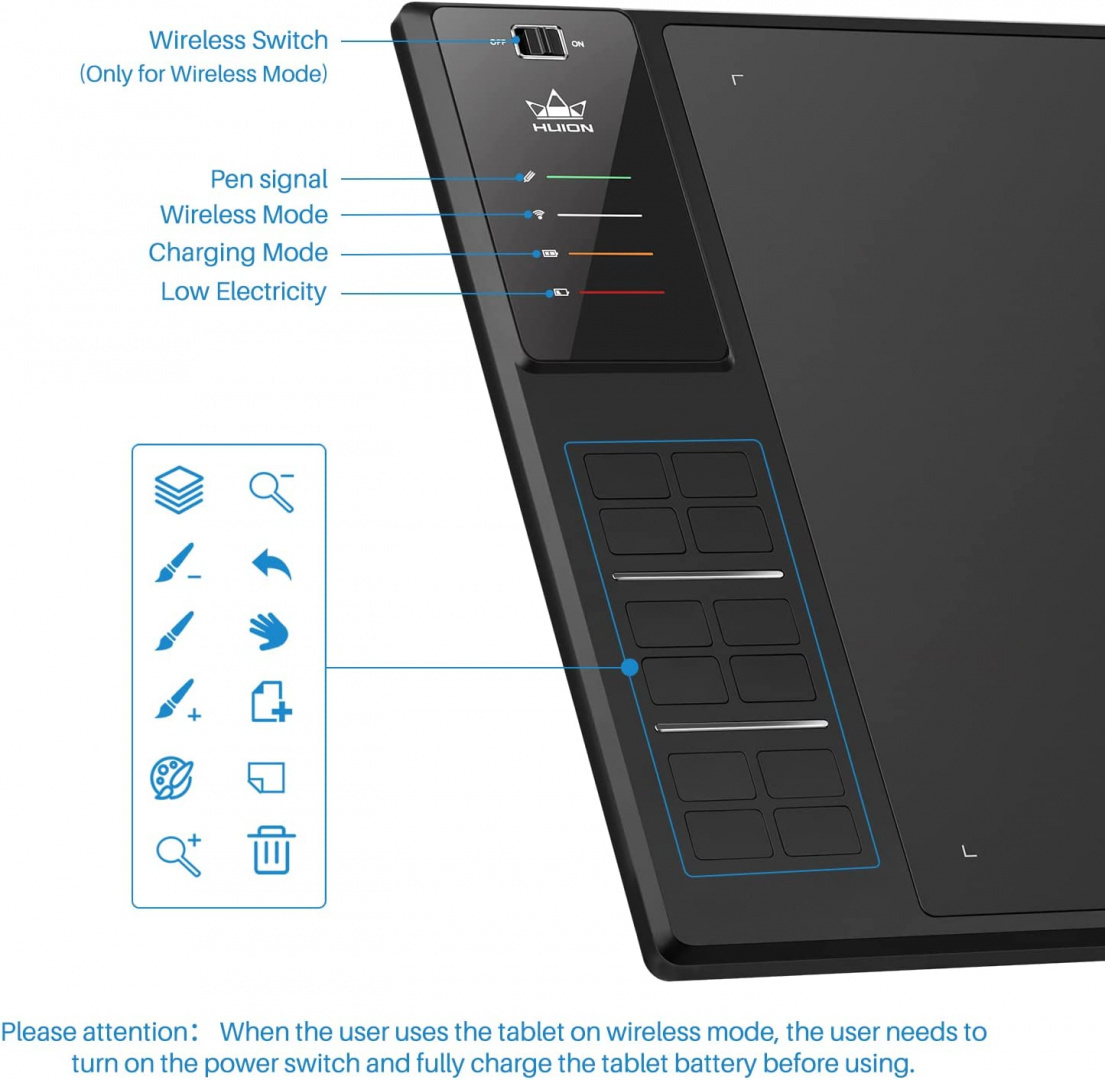 Tablet graficzny bezprzewodowy HUION WH1409 pióro