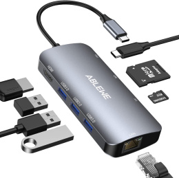 ABLEWE HUB USB-C 100W HDMI 4K micro SD 3x USB RJ45 Ethernet Lan Adapter 1GB