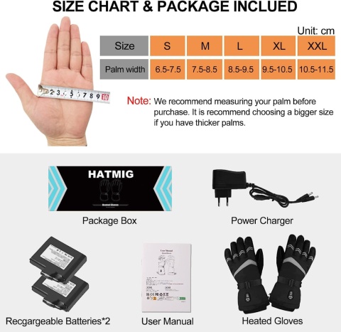 PODGRZEWANE RĘKAWICE ZIMOWE NA BATERIE DOTYK M