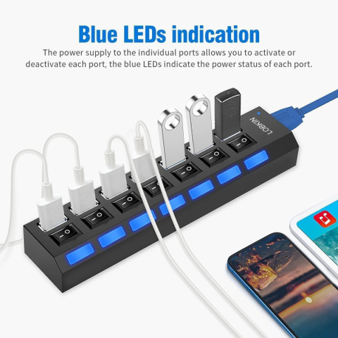 HUB USB 3.0 Rozgałęźnik Portów 7x USB Koncentrator HUB USB 3.0 Rozgałęźnik Portów 7x USB Koncentrator