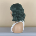 Krótki Bob Ombre zielona peruka sztuczne włosy kręcone do ramion