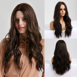Peruka długie włosy damska syntetyczna 65cm ciemny brąz falowane