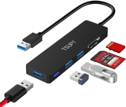Hub USB 5w1 TSUPY Adapter USB 3.0 SD kolor czarny