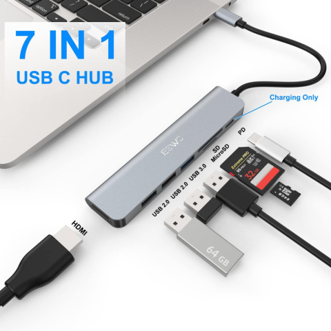 Hub Rozdzielacz 7w1 USB-C HDMI 4K USB 3.0 USB 2.0 SD/TF JESWO NC701 Hub Rozdzielacz 7w1 USB-C HDMI 4K USB 3.0 USB 2.0 SD/TF JESWO NC701