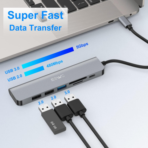 Hub Rozdzielacz 7w1 USB-C HDMI 4K USB 3.0 USB 2.0 SD/TF JESWO NC701 Hub Rozdzielacz 7w1 USB-C HDMI 4K USB 3.0 USB 2.0 SD/TF JESWO NC701