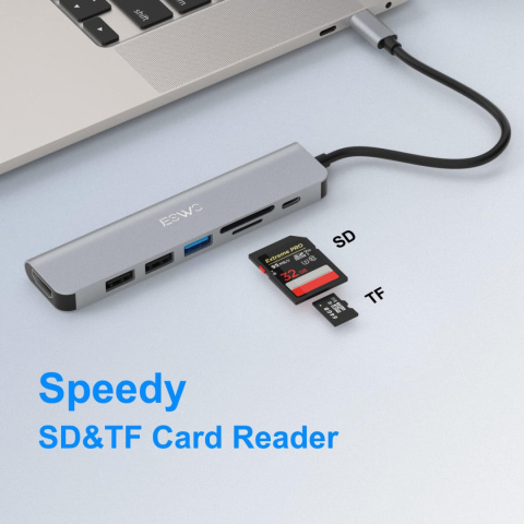 Hub Rozdzielacz 7w1 USB-C HDMI 4K USB 3.0 USB 2.0 SD/TF JESWO NC701 Hub Rozdzielacz 7w1 USB-C HDMI 4K USB 3.0 USB 2.0 SD/TF JESWO NC701