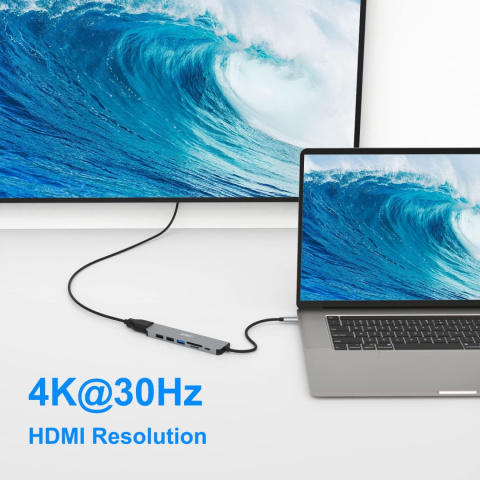 Hub Rozdzielacz 7w1 USB-C HDMI 4K USB 3.0 USB 2.0 SD/TF JESWO NC701 Hub Rozdzielacz 7w1 USB-C HDMI 4K USB 3.0 USB 2.0 SD/TF JESWO NC701