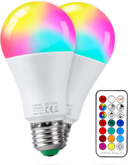 Żarówka LED E27 10W RGBW oświetlenie żarówki + pilot 2szt ciepły biały