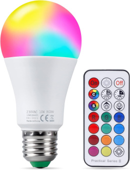 Żarówka LED E27 10W RGBW oświetlenie żarówki + pilot 1szt zimny biały