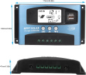Regulator ładowania 50A Solarny 12/24V LCD USB PWM