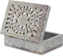 Szkatułka pudełko na biżuterię kamienna indyjska 10x8x4cm krata Jalii