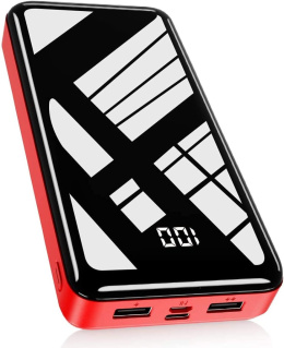 Bextoo Powerbank 30000 mAh 2x USB/USB-C/Micro-USB wyświetlacz czerwony
