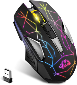 Bezprzewodowa mysz gamingowa optyczna RGB czarna DPI 800-2400 2,4G
