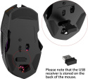 Bezprzewodowa mysz gamingowa optyczna RGB czarna DPI 800-2400 2,4G