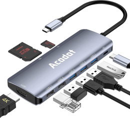 Hub Rozdzielacz 9w1 USB-C HDMI 4K@30Hz USB 3x3.0 USB 2x2.0 SD/TF PD Acodot