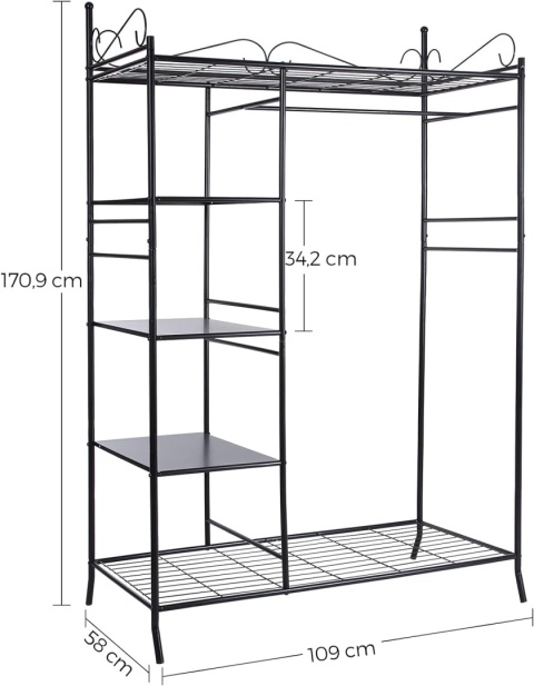 Szafa garderoba z zasłoną składana wieszak półki czarna SONGMICS DUŻA