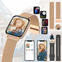 SMARTWATCH ELEGANCKI ZEGAREK DAMSKI ZŁOTY IP67 WODOODPORNY CIŚNIENIE SPORT