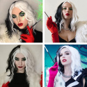 Peruka włosy czarno biała cosplay halloween anime krótkie Cruella 35cm