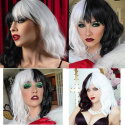 Peruka włosy czarno biała cosplay halloween anime krótkie Cruella 35cm