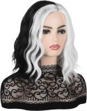 Peruka włosy czarno biała cosplay halloween Cruella 30cm zestaw