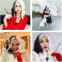 Peruka włosy czarno biała cosplay halloween Cruella 30cm zestaw