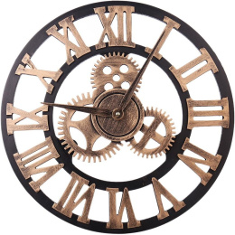 Zegar ścienny śr. 30 cm brązowo-złoty z cichym mechanizmem cyfry rzymskie