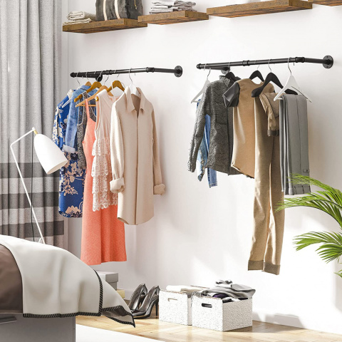 Wieszak na ubrania HOOBRO naścienny LOFT 2 sztuki czarny 80cm Wieszak na ubrania HOOBRO naścienny LOFT 2 sztuki czarny 80cm
