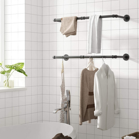Wieszak na ubrania HOOBRO naścienny LOFT 2 sztuki czarny 80cm Wieszak na ubrania HOOBRO naścienny LOFT 2 sztuki czarny 80cm