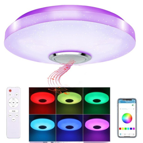 Lampa sufitowa plafon LED RGB głośnik bluetooth pilot aplikacja 36W 