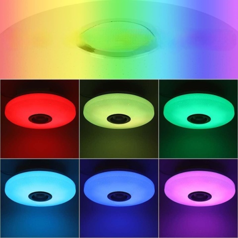 Lampa sufitowa plafon LED RGB głośnik bluetooth pilot aplikacja 36W 