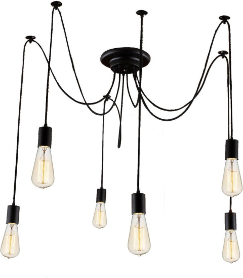 Lampa sufitowa wisząca żyrandol pająk 6x loft E27 czarna retro plafon