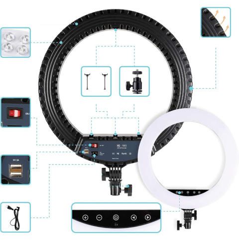 Lampa pierścieniowa led statyw ring do zdjęć makijażu pilot 17″ 2xUSB Lampa pierścieniowa led statyw ring do zdjęć makijażu pilot 17″ 2xUSB
