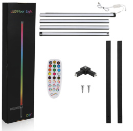 Lampa podłogowa narożna stojąca LED RGB pilot aplikacja czarna 160cm ściemnianie