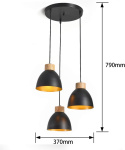 Lampa sufitowa LOFT wisząca CZARNA vintage potrójna czarna mat E27