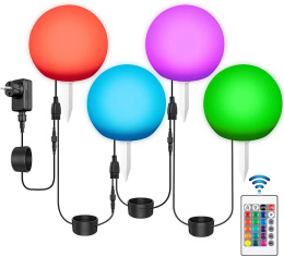 lampa ogrodowa zewnętrzna LED 4 białe kule RGB ściemniane sterowanie pilot