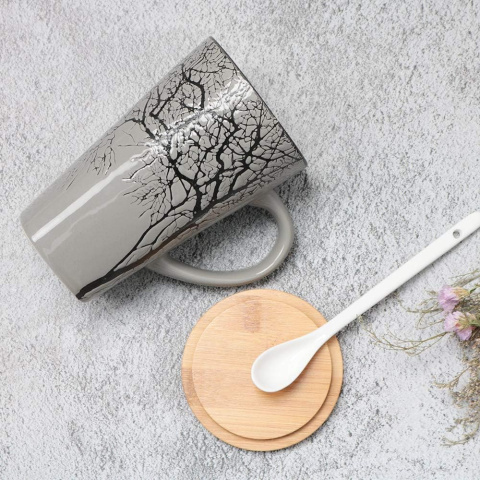 ceramiczny kubek MUXUE z uchwytem pokrywką i łyżeczką 500ml ceramiczny kubek MUXUE z uchwytem pokrywką i łyżeczką 500ml