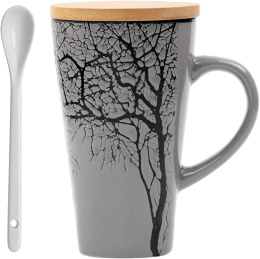 ceramiczny kubek MUXUE z uchwytem ​​pokrywką i łyżeczką 500ml