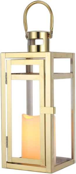 złoty lampion metalowa szklana latarnia latarenka na świeczkę 37 cm