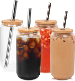 Szklanki do piwa z pokrywkami i słomką kształt puszki koktajl smoothie drink