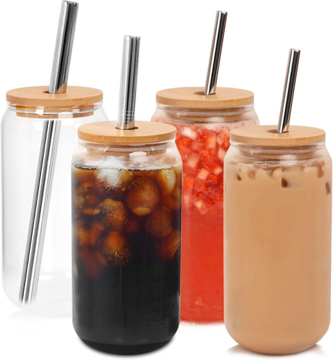 Szklanki do piwa z pokrywkami i słomką kształt puszki koktajl smoothie drink Szklanki do piwa z pokrywkami i słomką kształt puszki koktajl smoothie drink