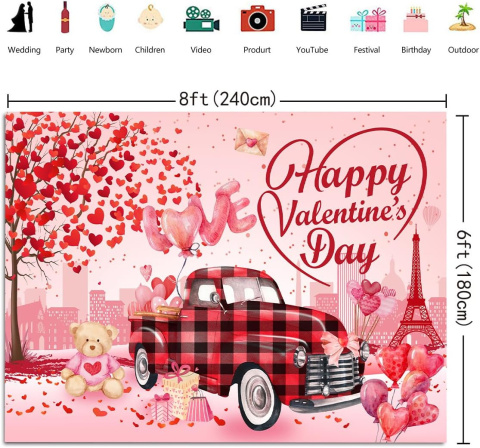 Tło fotograficzne do zdjęć walentynkowe miłość Happy Valentines Day 240 x 180 cm Tło fotograficzne do zdjęć walentynkowe miłość Happy Valentines Day 240 x 180 cm