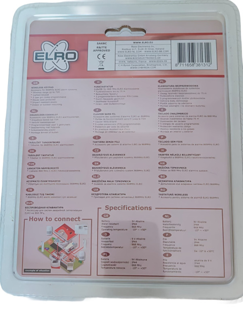 Zamek szyfrowy kodowy klawiatura bezprzewodowa ELRO SA 68C 868MHz 9V IP44 Zamek szyfrowy kodowy klawiatura bezprzewodowa ELRO SA 68C 868MHz 9V IP44